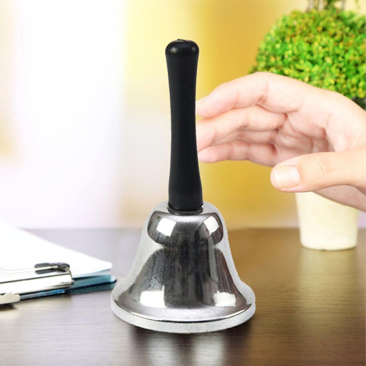 Superior Quality Steel Silver Call Bell Plastic Handle Hand Held Tea Office School Desk RingBell
