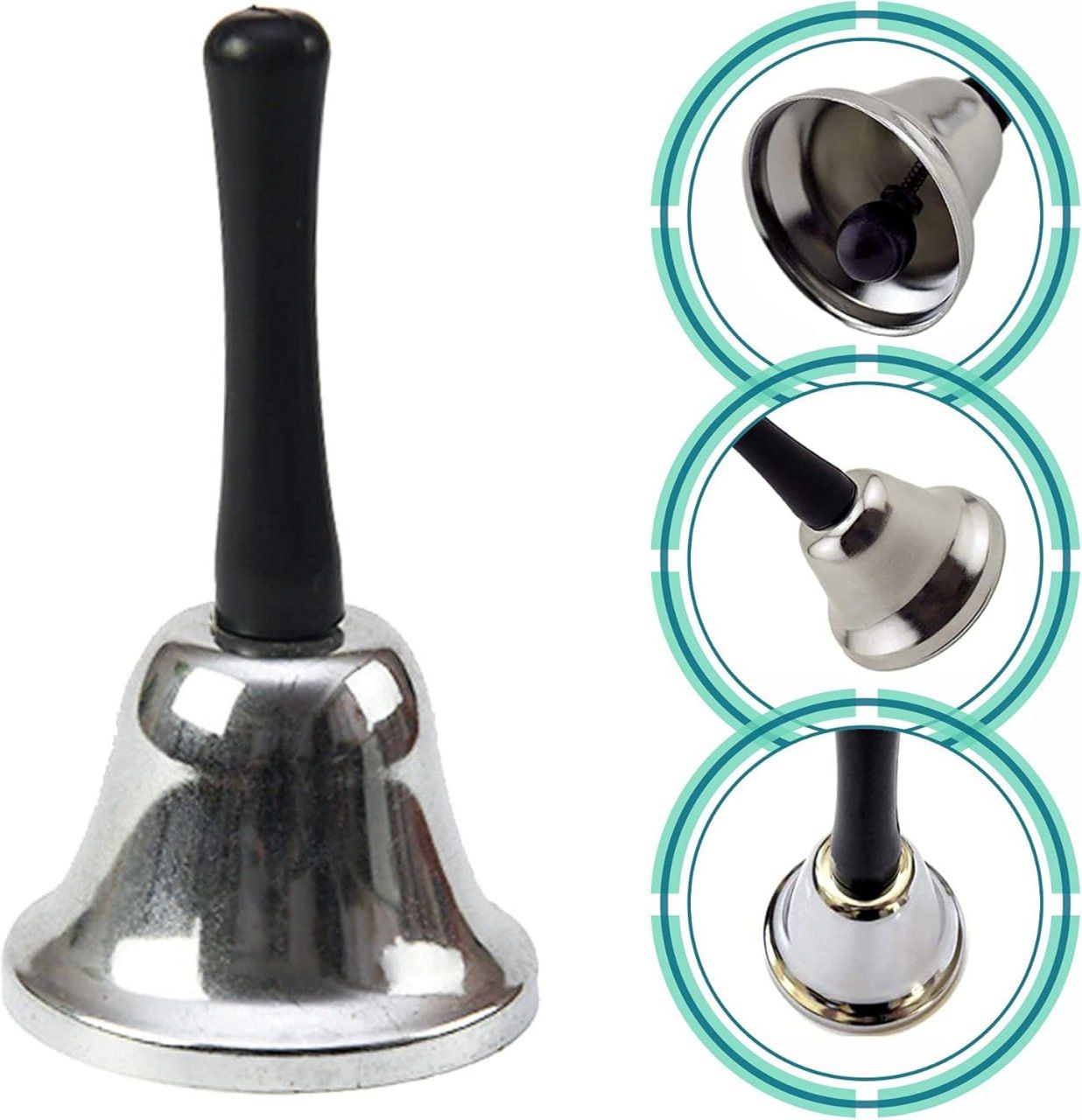 Superior Quality Steel Silver Call Bell Plastic Handle Hand Held Tea Office School Desk RingBell