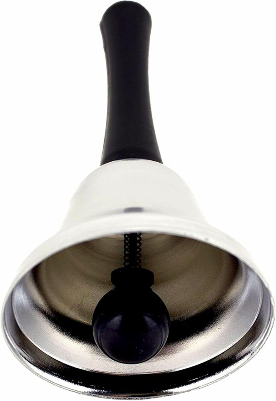 Superior Quality Steel Silver Call Bell Plastic Handle Hand Held Tea Office School Desk RingBell