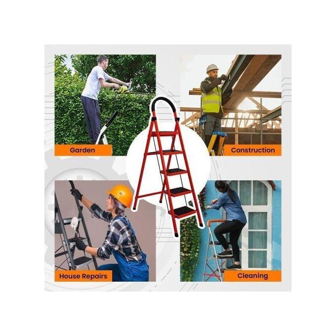 Quality multipurpose Foldable Ladder 5 Steps, Home Ladder Folding Step Stool with Wide Anti-Slip Pedal, Folding Sturdy Steel Ladder for Home, Shop, Kitchen, Garden and Office