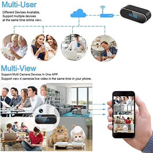 Hidden Spy Camera Clock, HD 1080P WiFi Camera Alarm Clock with Night Vision and Motion Detective, Monitor Video Recorder Nanny Cam for Home Office Security No Audio