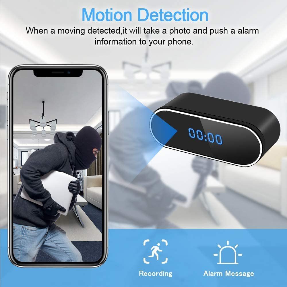 Hidden Spy Camera Clock, HD 1080P WiFi Camera Alarm Clock with Night Vision and Motion Detective, Monitor Video Recorder Nanny Cam for Home Office Security No Audio