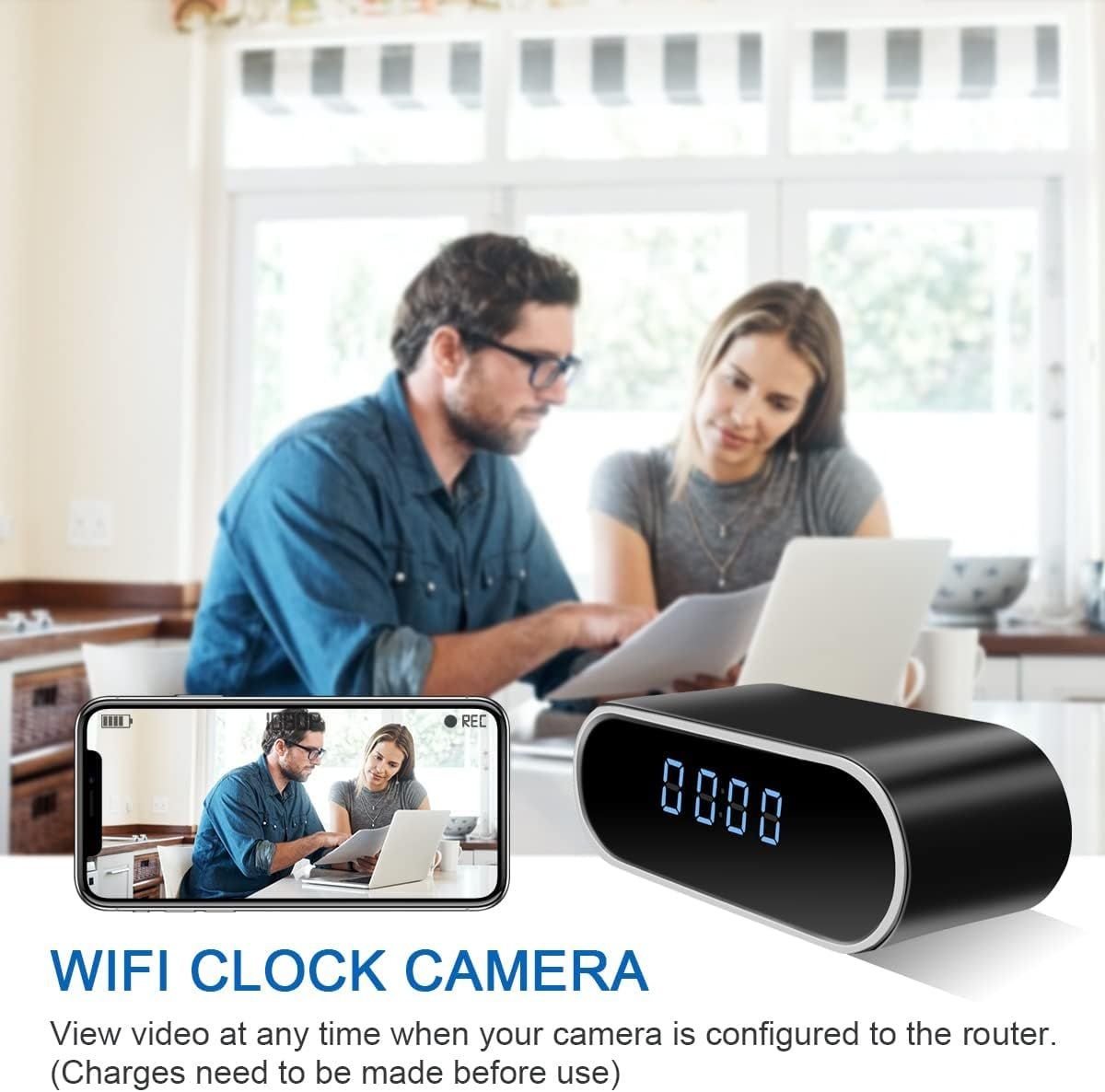 Hidden Spy Camera Clock, HD 1080P WiFi Camera Alarm Clock with Night Vision and Motion Detective, Monitor Video Recorder Nanny Cam for Home Office Security No Audio