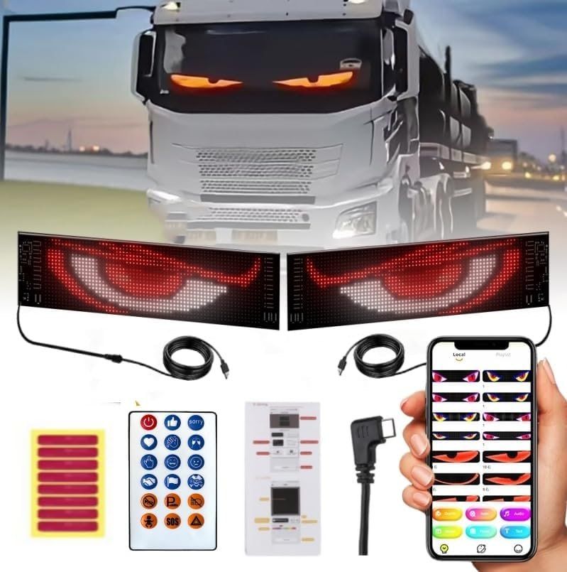 Colorful Eye Lamp Soft Screen for Car Windows, DIY Car Dynamic Led Smart Colorful Eye Lamp Soft Screen, Windshield Eyes Animated Led