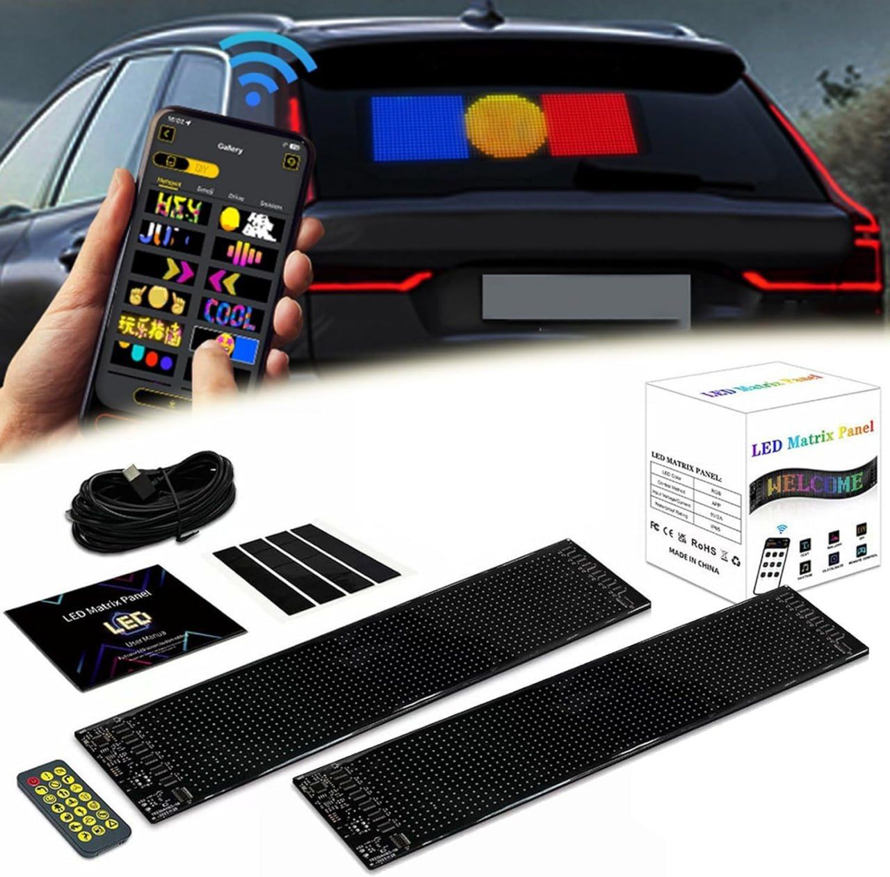 Colorful Eye Lamp Soft Screen for Car Windows, DIY Car Dynamic Led Smart Colorful Eye Lamp Soft Screen, Windshield Eyes Animated Led