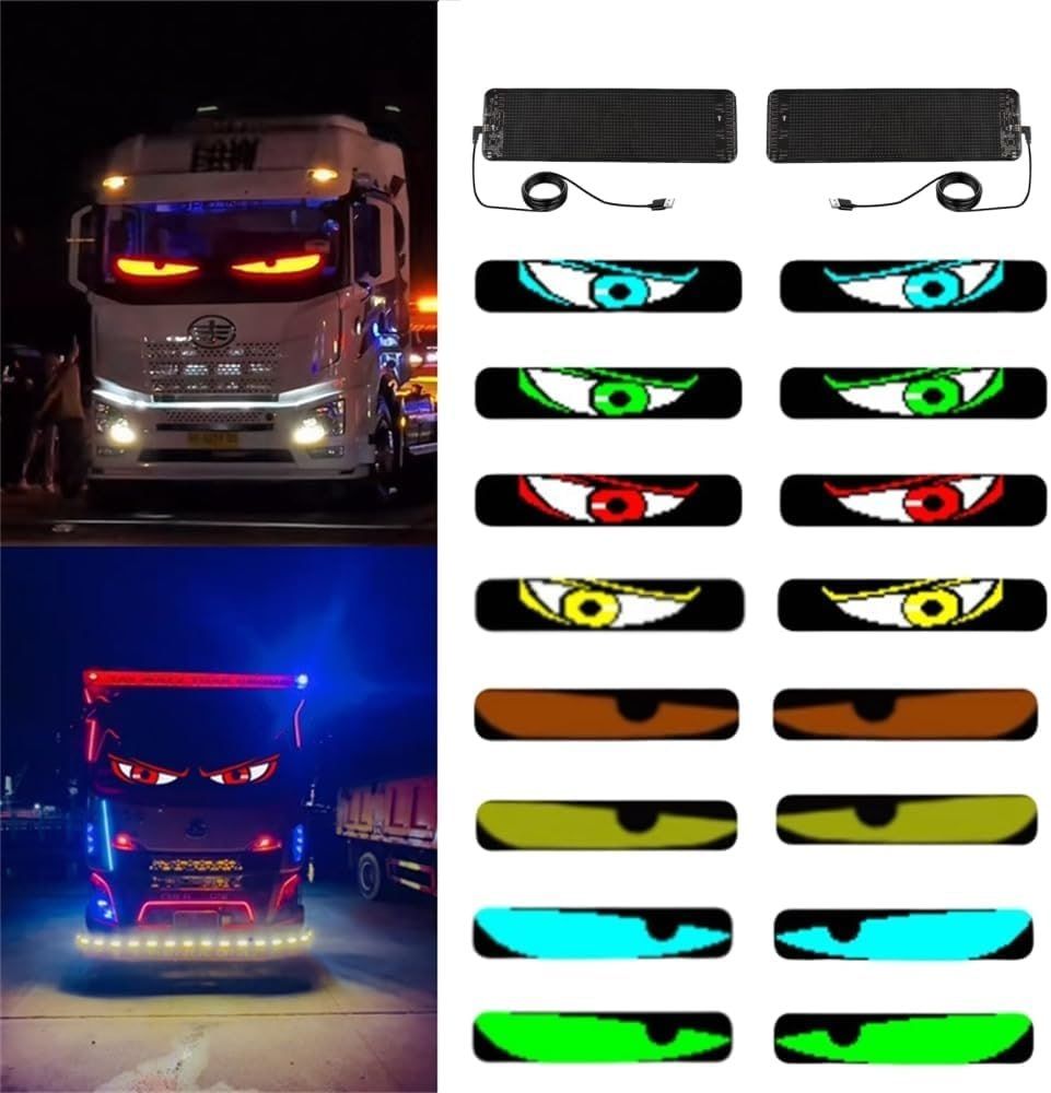 Colorful Eye Lamp Soft Screen for Car Windows, DIY Car Dynamic Led Smart Colorful Eye Lamp Soft Screen, Windshield Eyes Animated Led