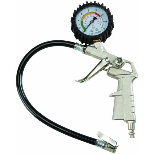 Tire Inflator with Pressure Gauge, 0-220PSI Dial Wheel Air Tire Pressure Gauge, Heavy Duty Rubber Hose with Quick Coupler, Air Compressor Tire Inflator Attachment for Cars Motorcycle Bike