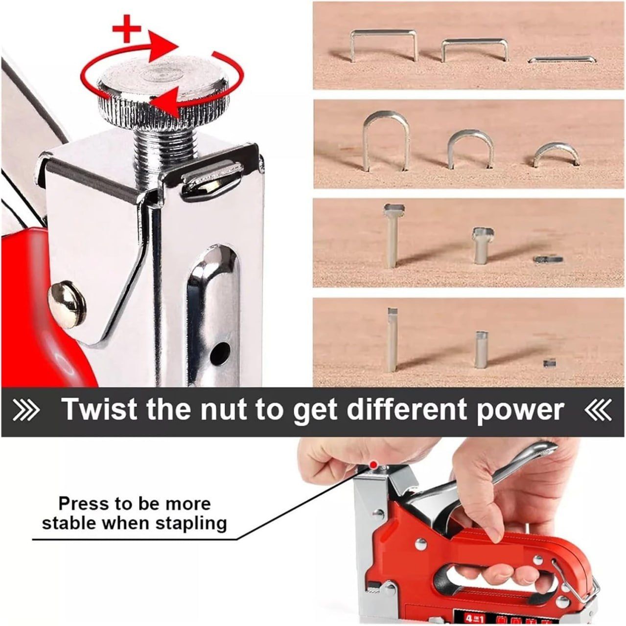 Staple Gun for Wood Heavy Duty with Staples, 3 in 1 Manual Power Adjustment Brad Nail Stapler Gun for Wood, Craft, Wire, Cable, Fabric & Furniture