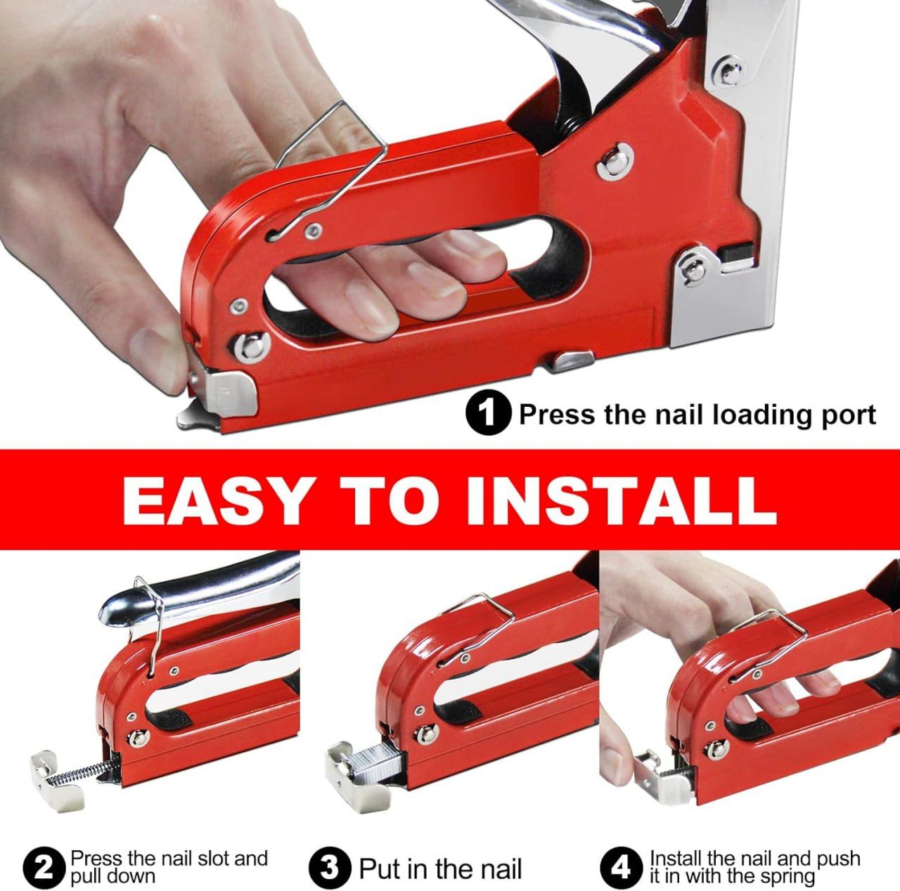 Staple Gun for Wood Heavy Duty with Staples, 3 in 1 Manual Power Adjustment Brad Nail Stapler Gun for Wood, Craft, Wire, Cable, Fabric & Furniture