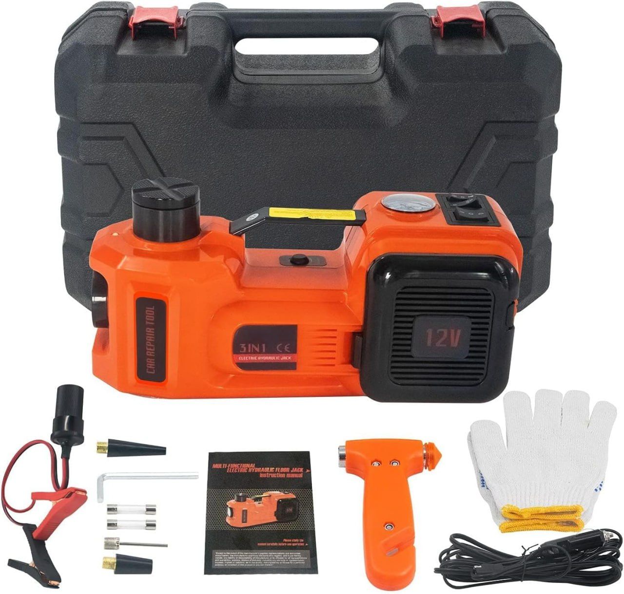 Electric Car Jack 5Ton 12V Kit Hydraulic (Lifting Range: 6.1~17.7 inch) with Inflator Electric Jack for Car SUV Sedan MPV Change Tires Garage Repair Emergency Kit