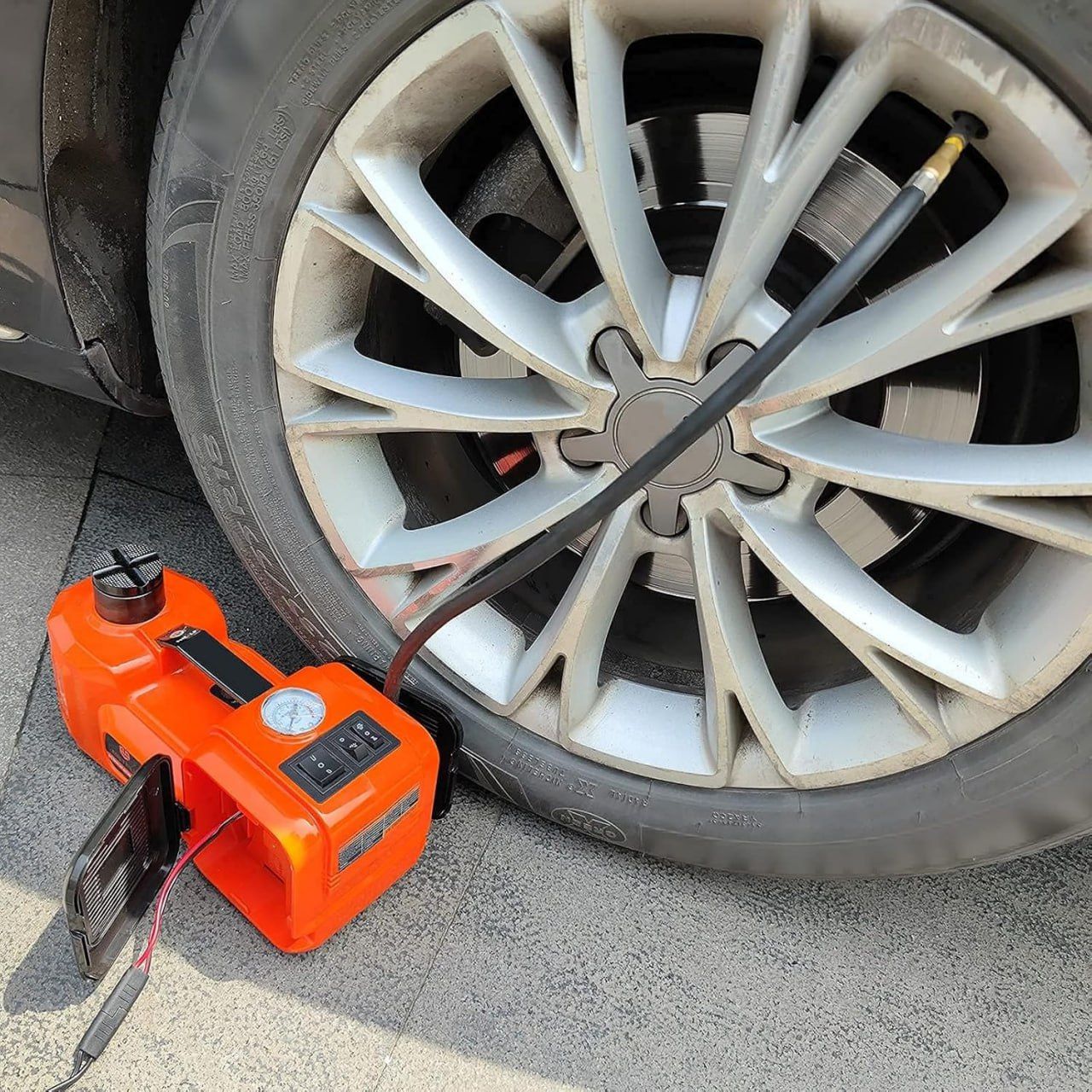 Electric Car Jack 5Ton 12V Kit Hydraulic (Lifting Range: 6.1~17.7 inch) with Inflator Electric Jack for Car SUV Sedan MPV Change Tires Garage Repair Emergency Kit