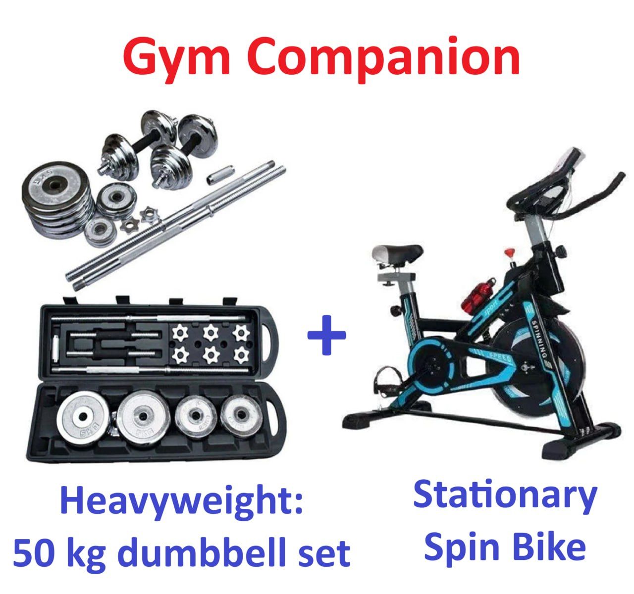 50KG Barbell & Dumbbell Set + Heavy-Duty Exercise Spinning Bike
