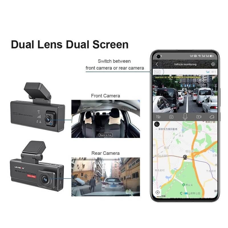 Dash Cam Front and Rear 4K+1080P, Free 64GB Card, Built-in Wi-Fi, Dash Camera for Cars, Car Camera, Dual Dashcams for Cars with Night Vision, 24 Hours Parking Monitor, Loop Recording