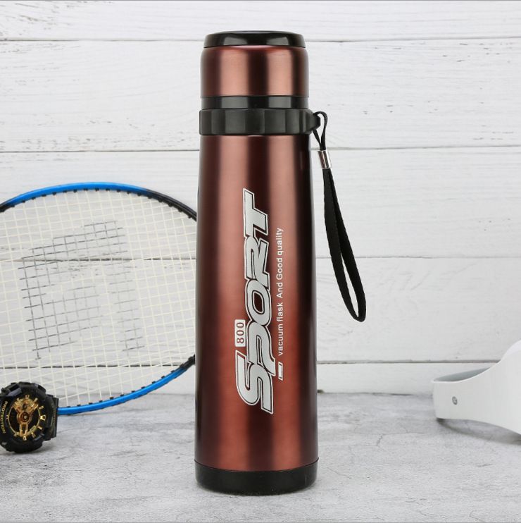 JP 1PC  600ML/800ML  Stainless Steel Large Capacity Metallic Thermos Vacuum Flask Portable Rope Climbing Sports Travel Cup Water