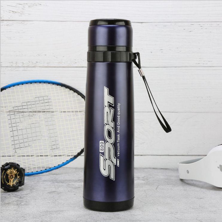 JP 1PC  600ML/800ML  Stainless Steel Large Capacity Metallic Thermos Vacuum Flask Portable Rope Climbing Sports Travel Cup Water