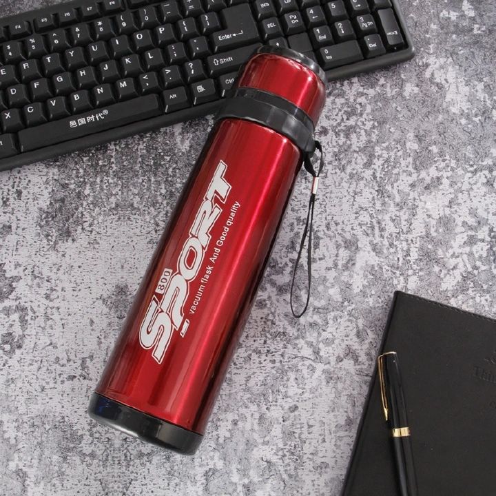 JP 1PC  600ML/800ML  Stainless Steel Large Capacity Metallic Thermos Vacuum Flask Portable Rope Climbing Sports Travel Cup Water