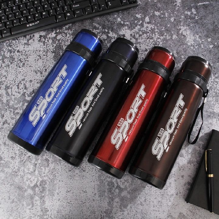 JP 1PC  600ML/800ML  Stainless Steel Large Capacity Metallic Thermos Vacuum Flask Portable Rope Climbing Sports Travel Cup Water