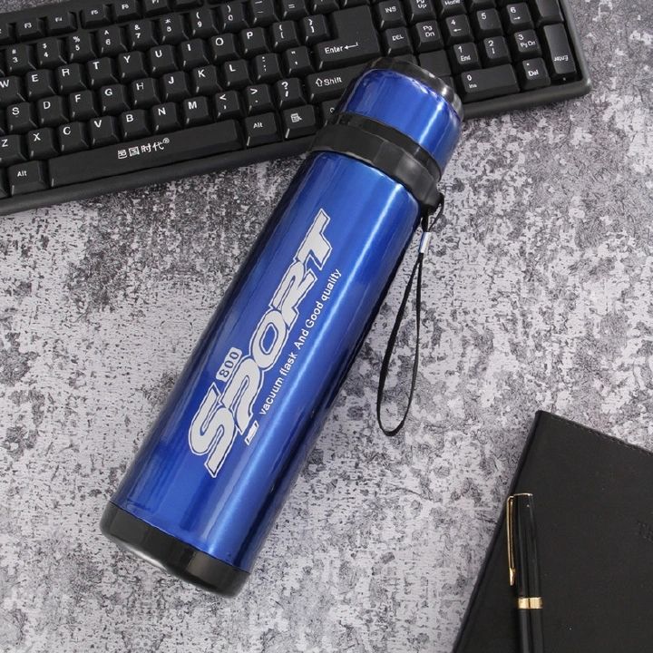 JP 1PC  600ML/800ML  Stainless Steel Large Capacity Metallic Thermos Vacuum Flask Portable Rope Climbing Sports Travel Cup Water