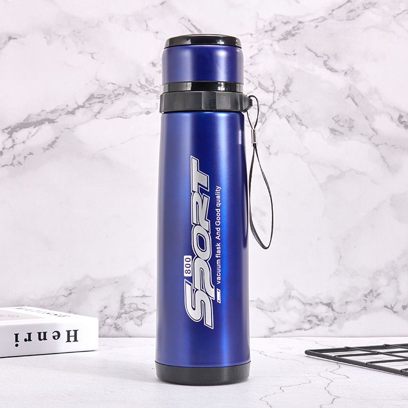 JP 1PC  600ML/800ML  Stainless Steel Large Capacity Metallic Thermos Vacuum Flask Portable Rope Climbing Sports Travel Cup Water