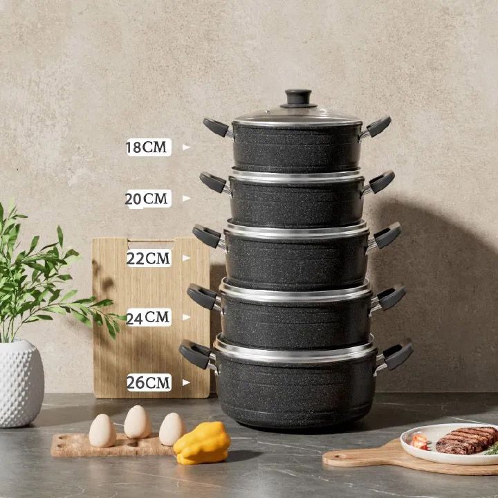 【Promotion】Jamespot 10PCS/Set 18/20/22/24/26cm Die Cast Set  Iron Non-stick Cookware Set  Sufuria Set cooking pot set (5PCS Pots+5pcs Lids)