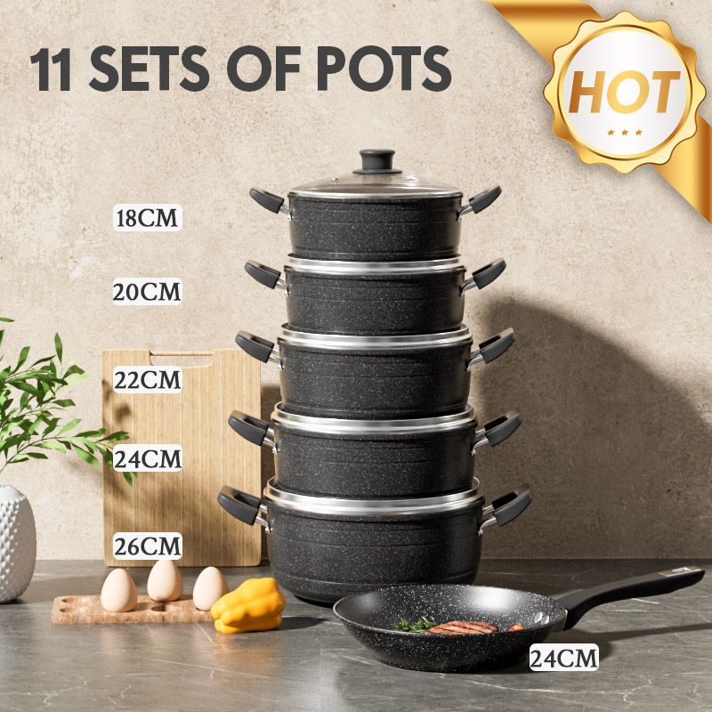 【Promotion】Jamespot Set of 10PCS /11PCS  Die Cast Set  Iron Non-stick Cookware Set  Sufuria Set cooking pot set (5PCS    18/20/22/24/26cm Pots+5pcs Lids) Suitable for induction cookers