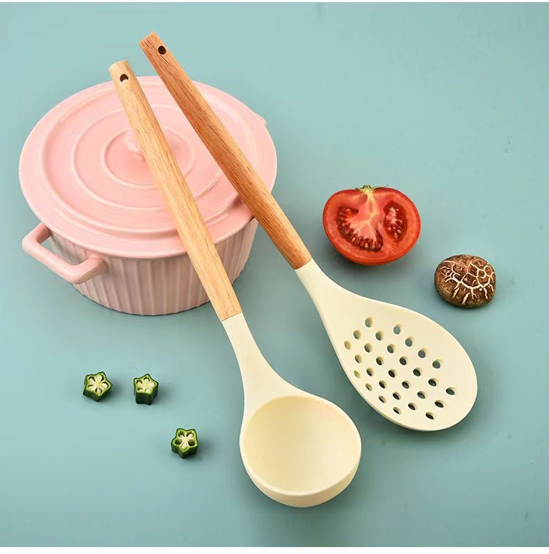 Wooden handle silicone spatula 4-piece set non-stick pan special food grade kitchenware set spatula spoon cooking spoon household spoon