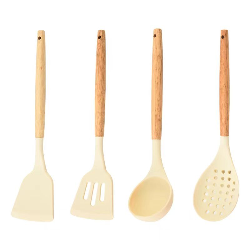 Wooden handle silicone spatula 4-piece set non-stick pan special food grade kitchenware set spatula spoon cooking spoon household spoon