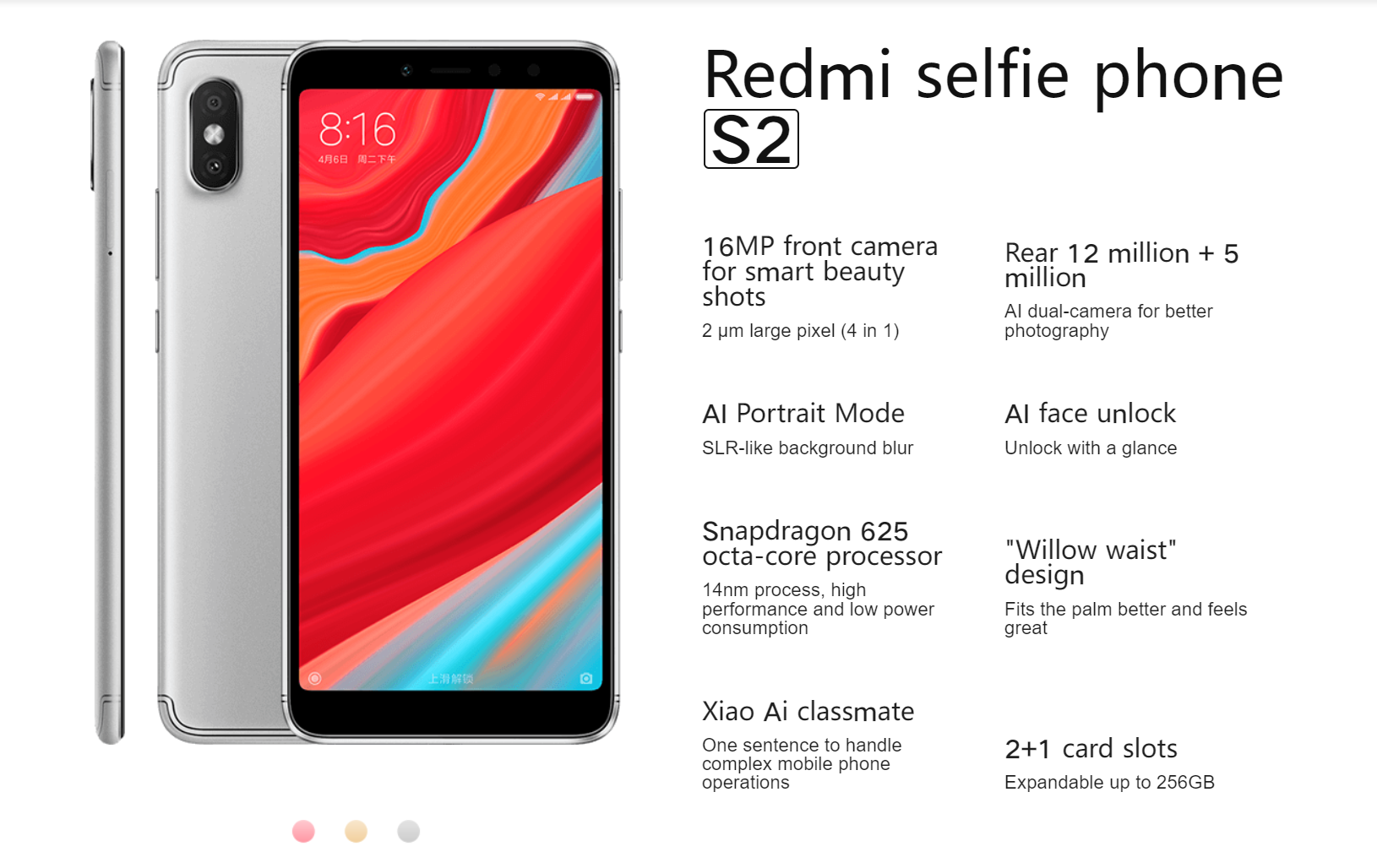 Refurbished mobile phone Xiaomi Redmi S2 5.99 inches 64GB+4GB Dual SIM Snapdragon 625 processor smartphone