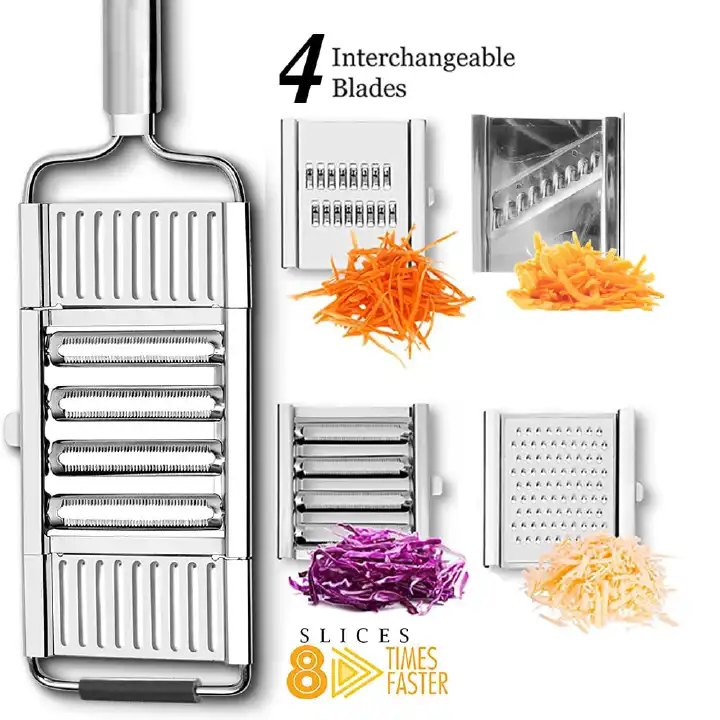 New Generation stainless steel kitchen multiple grater with 4pcs interchangeable blades/Grater for slicing vegetables,onions,carrots