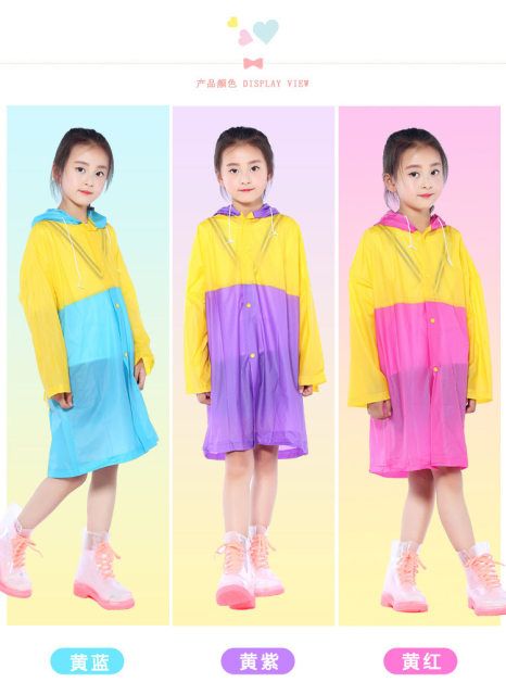 Light PVC back to school  child/kids HoodedRain coat with school bag,...Poncho rain coat jacket cover..