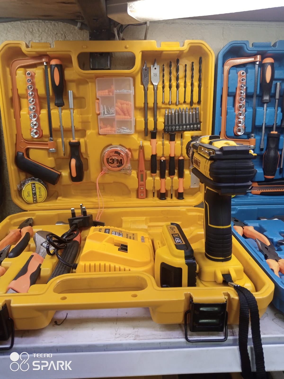 65pcs portable hard tool box with rechargeable wall drill for household and comercial