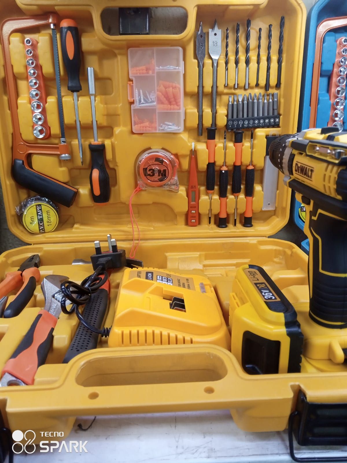 65pcs portable hard tool box with rechargeable wall drill for household and comercial