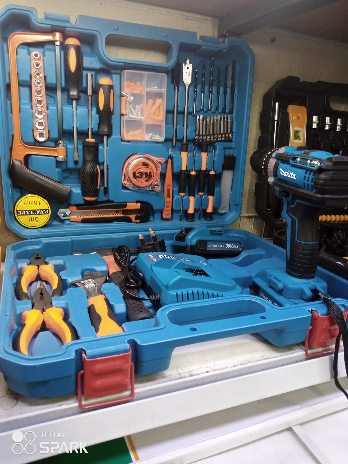 65pcs portable hard tool box with rechargeable wall drill for household and comercial