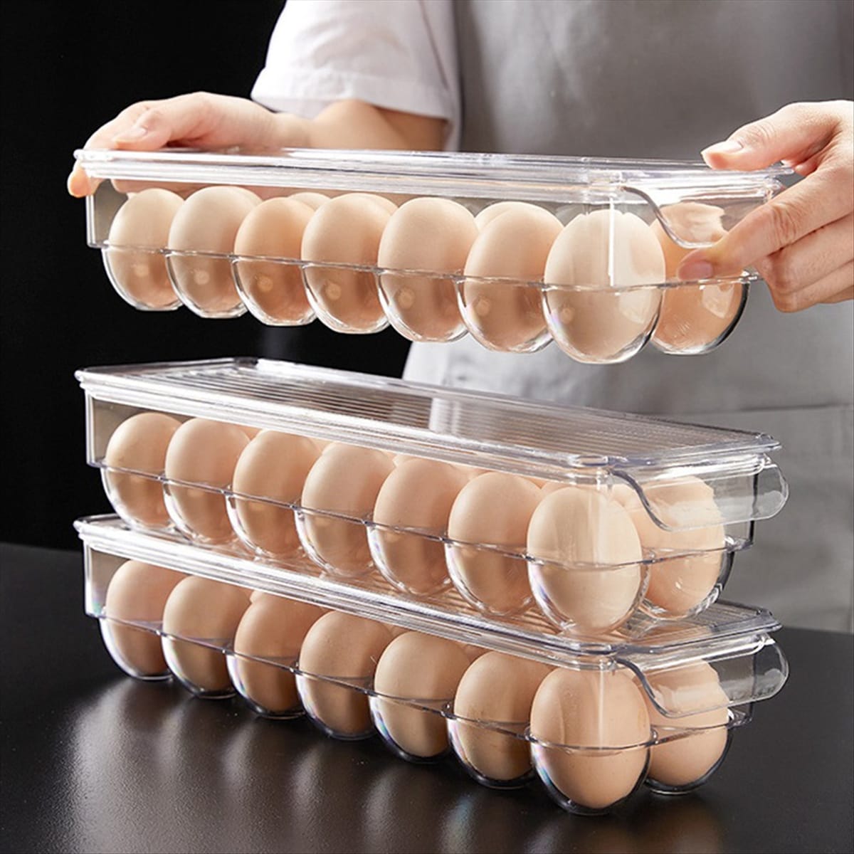 High quality Acrylic 14 Grid kitchen eggs tray/organizer with the size of 37x11x7.5cm