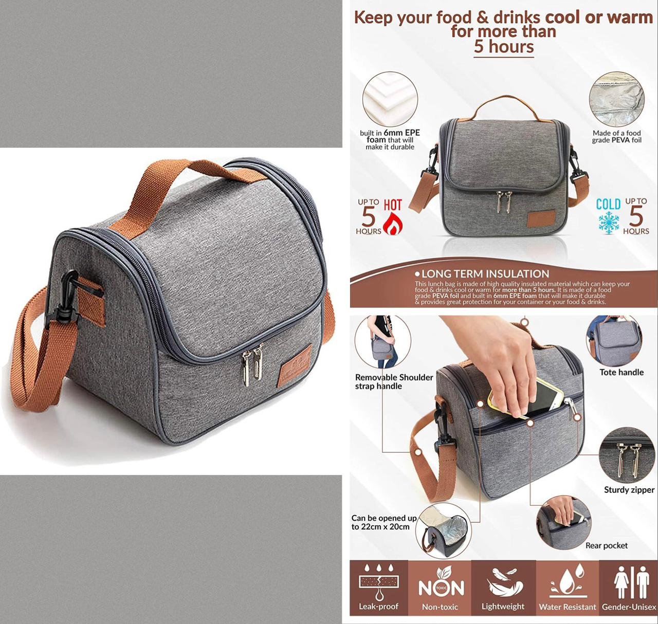 Large capacity classic and chic insulated kitchen portable lunch bag with thick aluminum foil....Durable oxford cloth,with adjustable shoulder straps