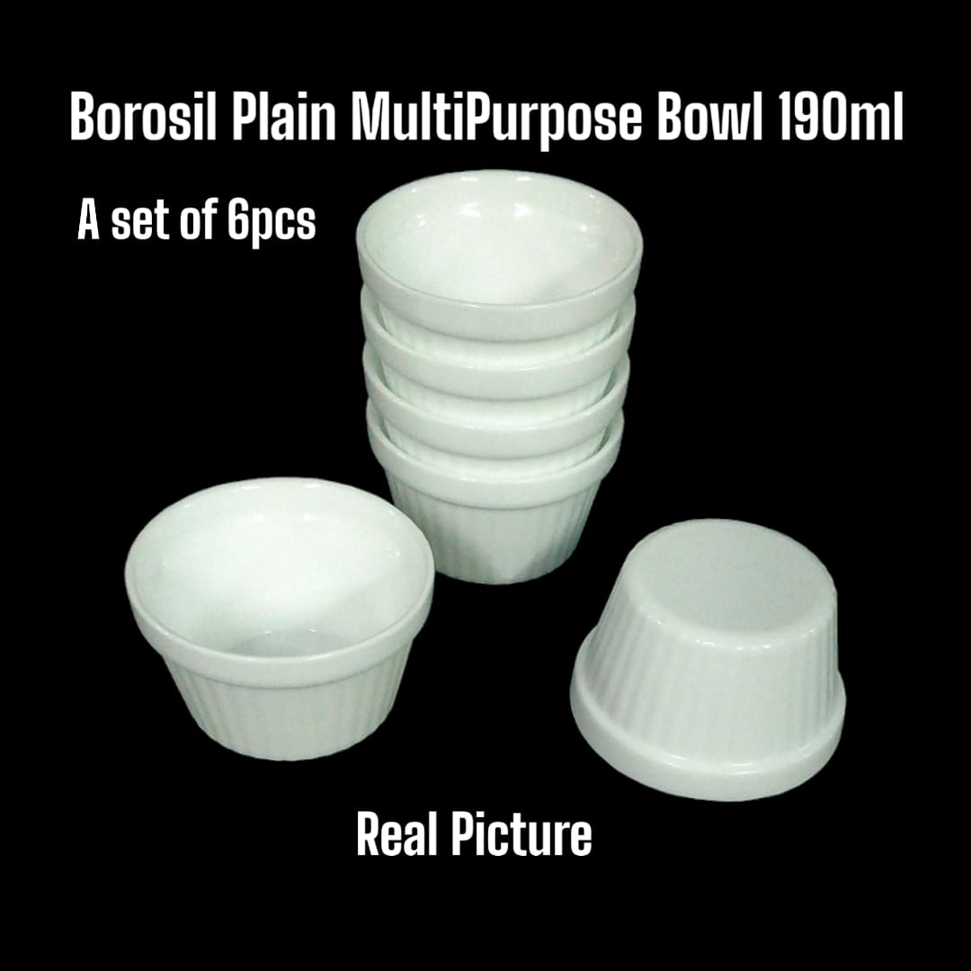 Set of 6pcs Borosil kitchen plain multipurpose bowls for ice cream,soup and sauces