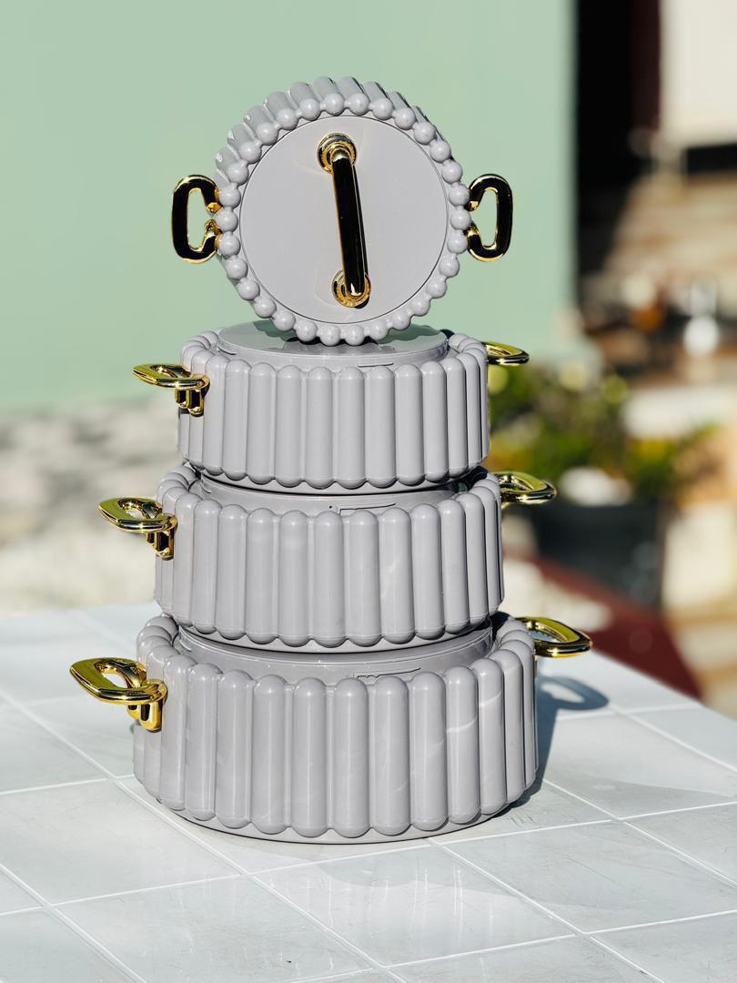 Gold Star 4pcs of Insulated Hotpots Food Warmer Hot Pot, Serving Dishes Serveware Set 1000, 1500, 2500 and 3500ml Goldstar Grey Casserole