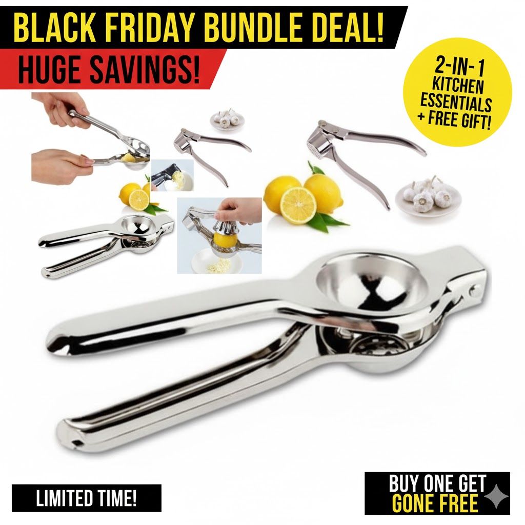 Garlic Press Crusher & Peeler - with FREE Lemon Squeezer Stainless Steel  Professional Grade