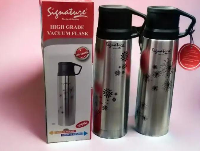 500 ML SIGNATURE STAINLESS STEEL VACUUM FLASK - High Quality Unbreakable Stainless steel drink bottle keeping hot and cold airless thermal cup .