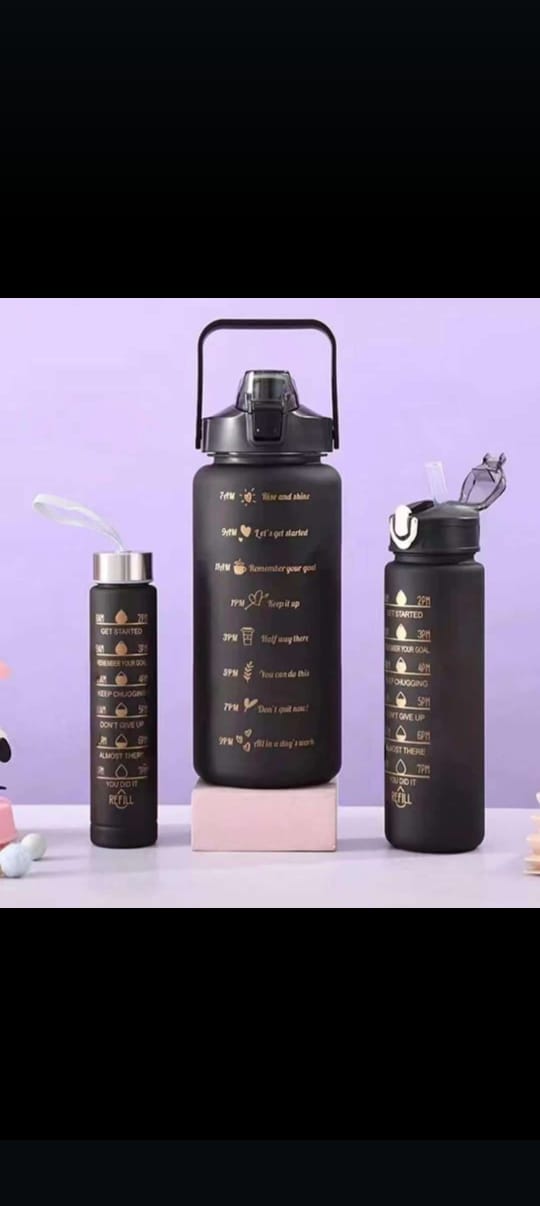 3 IN 1 MOTIVATIONAL WATER BOTTLE SET -  With Time Marker, Leak-Proof for fitness and outdoor activities