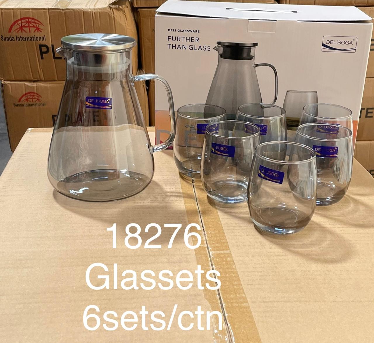 7 PCS DELI GLASS DRINKING WATER SET (1 JAR + 6 GLASSES) - Easy to clean, Great for serving water or vegetable fruits juices, Excellent use at any family, Attractive and beautiful .