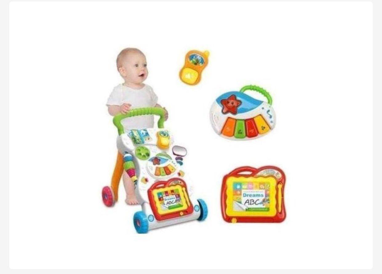 Fashion Push Baby Walker Troller With Music and Drawing Wordpad - Detachable phone toy, Rotating wheel with a sound, Small mirror, Rotatable accessories, Detachable tablet .