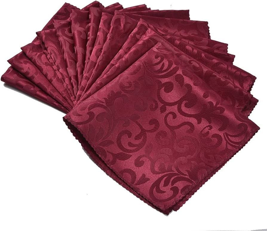 6 PCS FLOWERED COTTON TABLE NAPKINS - Jacquard Table Cloth Napkins, Satin polyester Napkins,  for Wedding Party or Banquet .