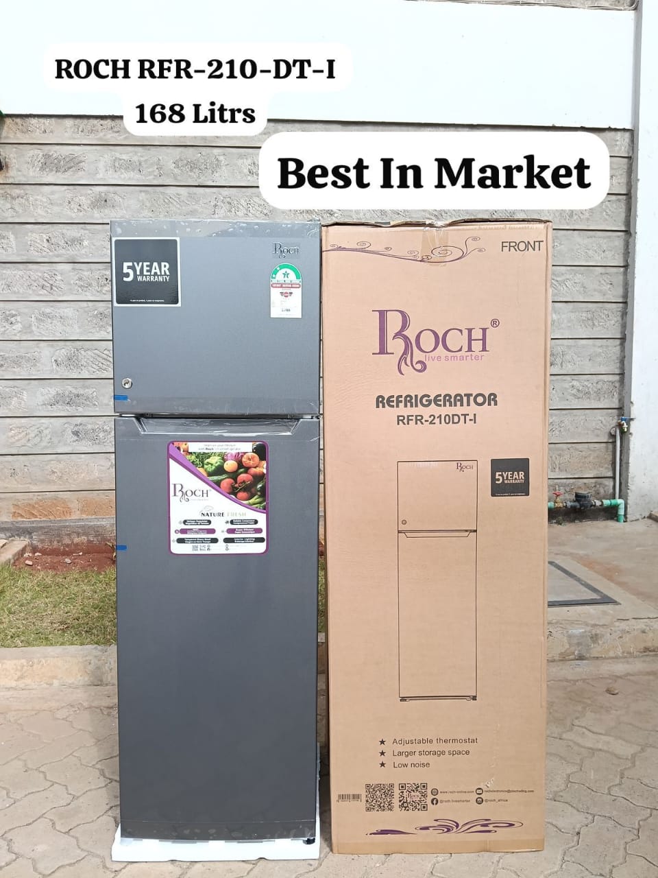 ROCH 168 LITRES FRIDGE. Roch 210DT Double door refrigerator, a 168L storage capacity and impressive cooling performance to extend the freshness of your perishable goods.