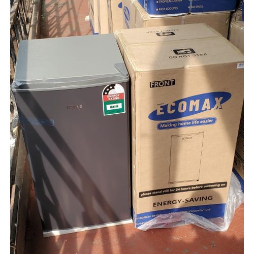 ECOMAX 90 LITRES FRIDGE.  Dark silver single door refrigerator, The direct-cool system keeps your food and drinks properly chilled; adjustable shelves and door racks provide flexible storage.