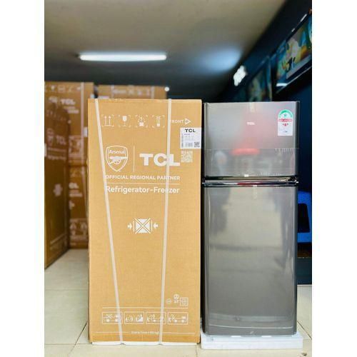TCL 153 Litres Double Door Fridge - Inverter Tech & 4★ Energy Rating, Direct Cooling, Ultra-Quiet (35 dB), Metallic Finish + LED Light.