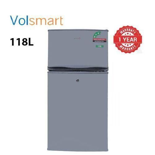 118 LITRES FRIDGE. Volsmart 118 Litres Double Door Refrigerator, High efficient compressor, Safety glass shelf, Interior light.