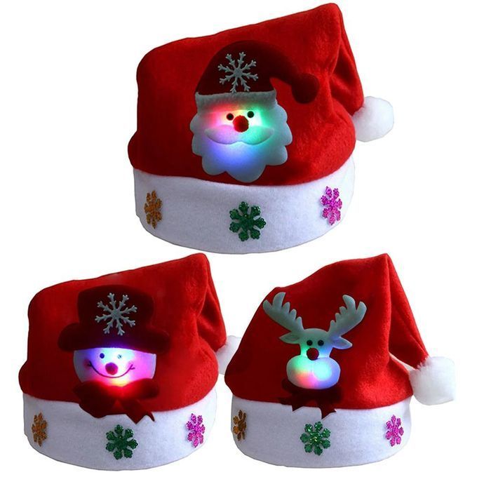 Fashion Unisex Santa Christmas Hat For Kids & Adults With LED Lights