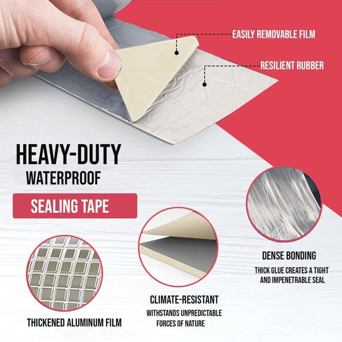 Leakage Repair Waterproof Duct Tape for Pipe & Roof Water Heavy Duty Leaks Solution Aluminum Foil Butyl Rubber Adhesive Sealing for Surface Cracks-5cm by 5m