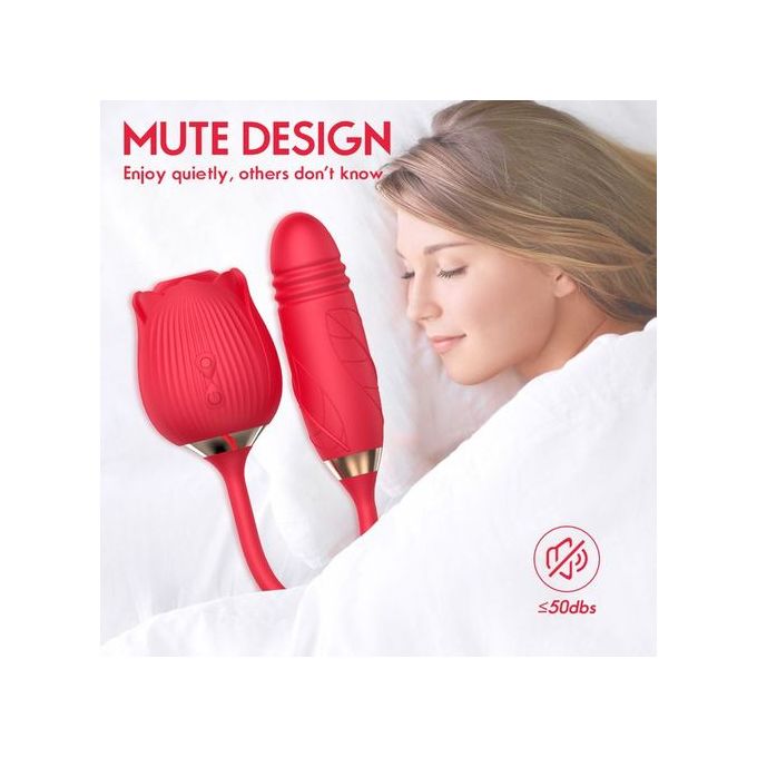 Two-in-one Rose USB Rechargeable G-Spot Vibrator Cli_t Sucking And Thrusting Adult Dildo Sex Toy For Women
